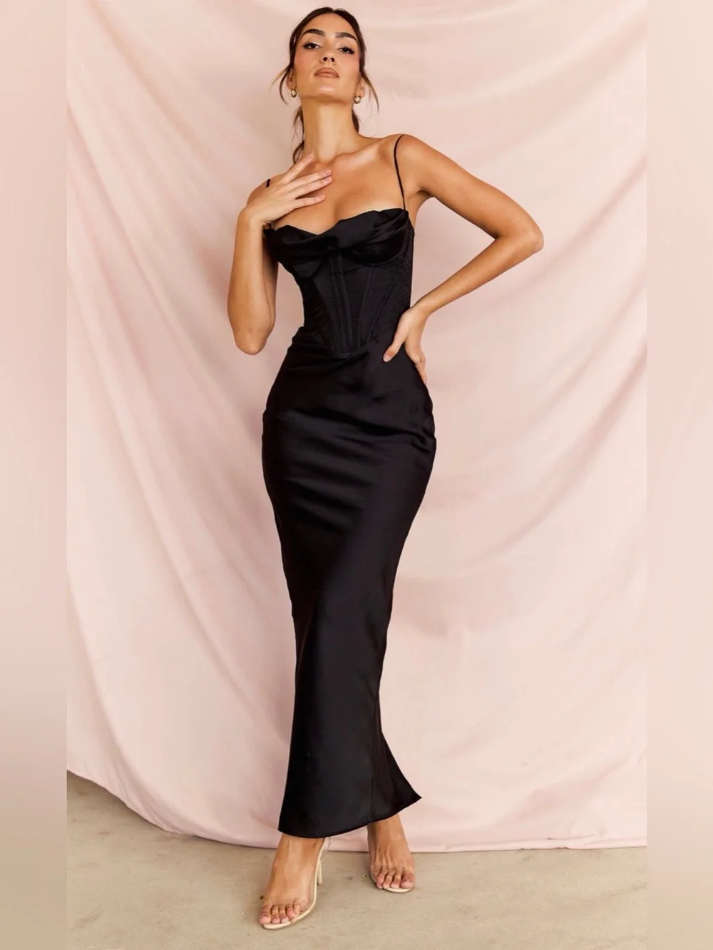 House of CB Black Satin Corset Dress - Picture 1 of 13